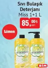 MİSS SIVI BULAŞIK DETERJANI 1+1 L